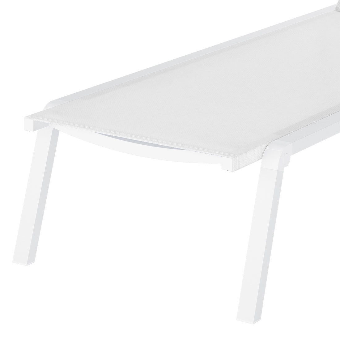 Jabari Textilene Aluminium Sunbed Set of 2 in Cream White, featuring sleek design, sturdy aluminium frame, and mesh fabric, perfect for outdoor relaxation with adjustable reclining positions for personalized comfort.