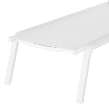 Jabari Textilene Aluminium Sunbed Set of 2 in Cream White, featuring sleek design, sturdy aluminium frame, and mesh fabric, perfect for outdoor relaxation with adjustable reclining positions for personalized comfort.