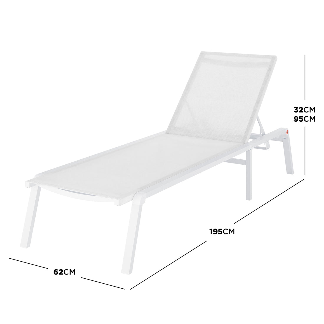 Jabari Textilene Aluminium Sunbed Set of 2 in Cream White, featuring a sleek design with adjustable backrests, sturdy powder-coated aluminium frames, and durable Textilene fabric for outdoor relaxation.