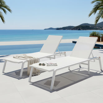 Jabari Textilene Aluminium Sunbed Set of 2 in Cream White