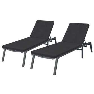 Jabari Outdoor Sun Loungers with Cushions Set of 2 in Black features sleek metal frames with adjustable backrests, perfect for outdoor relaxation by the pool or patio.