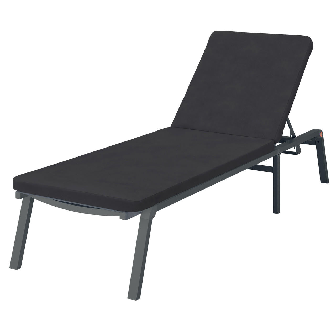 Jabari Outdoor Sun Loungers with Cushions Set of 2 in Black, featuring adjustable backrests and dark cushions on a sleek metal frame, ideal for poolside, patio, or garden relaxation.