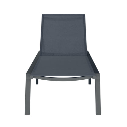 Jabari Outdoor Sun Loungers with Cushions Set of 2 in Black feature a modern, slim metal frame with mesh-style fabric, slightly inclined backrests, and removable cushions, embodying minimalist, contemporary outdoor elegance.