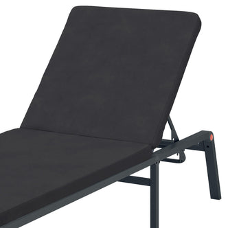 Jabari Outdoor Sun Loungers with Cushions Set of 2 in Black, featuring a sleek metal frame and adjustable backrest, showcasing a modern design for enhanced outdoor relaxation.