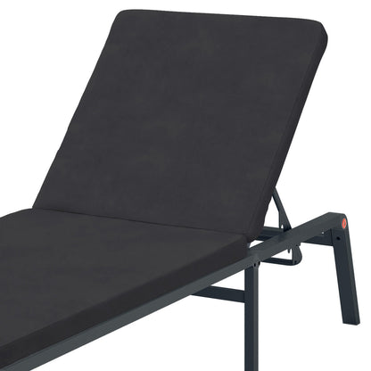 Jabari Outdoor Sun Loungers with Cushions Set of 2 in Black, featuring a sleek metal frame and adjustable backrest, showcasing a modern design for enhanced outdoor relaxation.