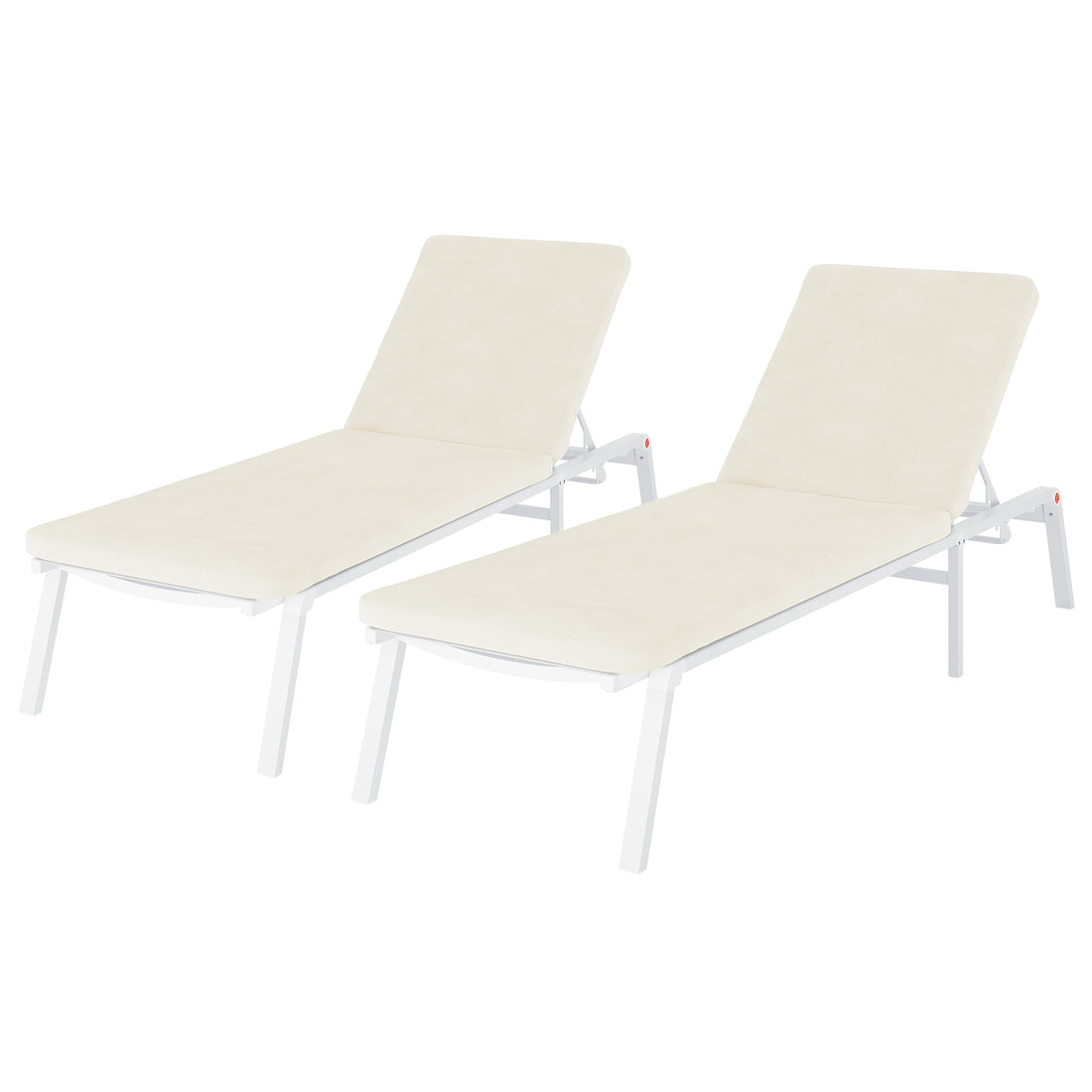 Jabari Outdoor Sun Loungers with Cushions Set of 2 in Cream White, featuring adjustable metal frames and padded cushions, designed for comfort and durability in outdoor spaces.