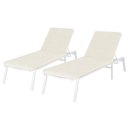 Jabari Outdoor Sun Loungers with Cushions Set of 2 in Cream White, featuring adjustable metal frames and padded cushions, designed for comfort and durability in outdoor spaces.