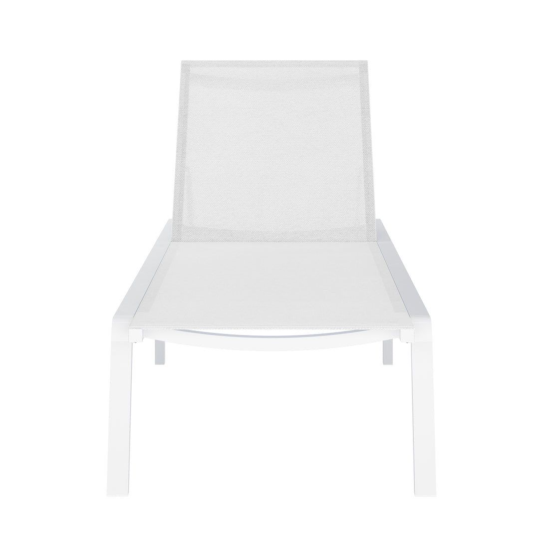 Jabari Outdoor Sun Loungers with Cushions Set of 2 in Cream White features minimalist design with mesh backrest and seating on a metal frame, highlighting functionality and sleek outdoor style.