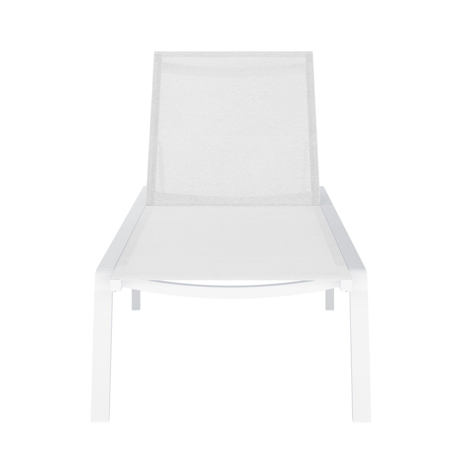 Jabari Outdoor Sun Loungers with Cushions Set of 2 in Cream White features minimalist design with mesh backrest and seating on a metal frame, highlighting functionality and sleek outdoor style.
