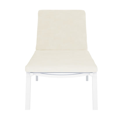 Jabari Outdoor Sunbed with Cushion Cream White Set of 2 features sleek, white chairs with plush cushions, highlighting their modern design and durability, perfect for enhancing outdoor relaxation and style.