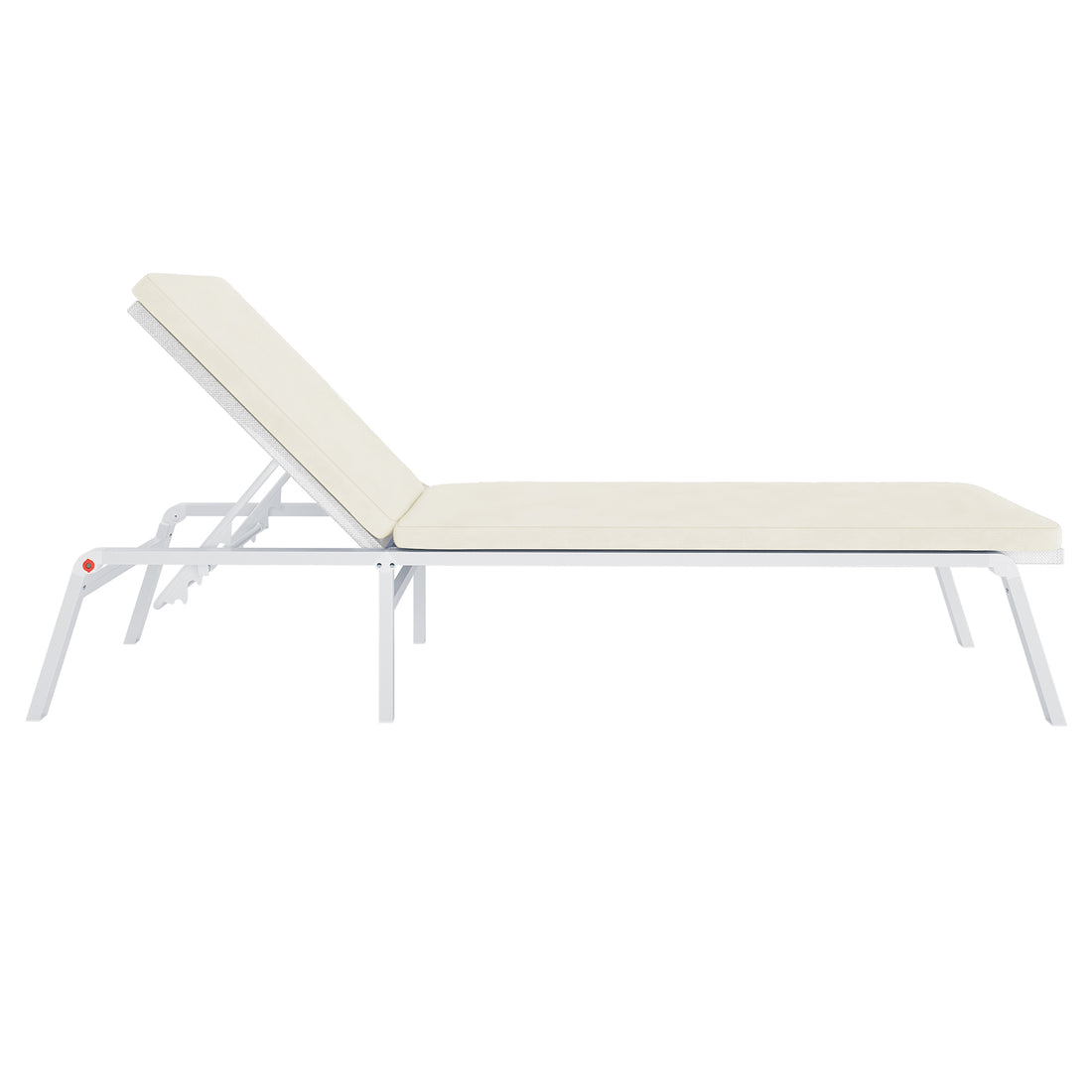 Jabari Outdoor Sun Loungers with Cushions Set of 2 in Cream White, featuring a modern white metal frame and adjustable backrest with light-beige cushions, perfect for versatile outdoor relaxation.