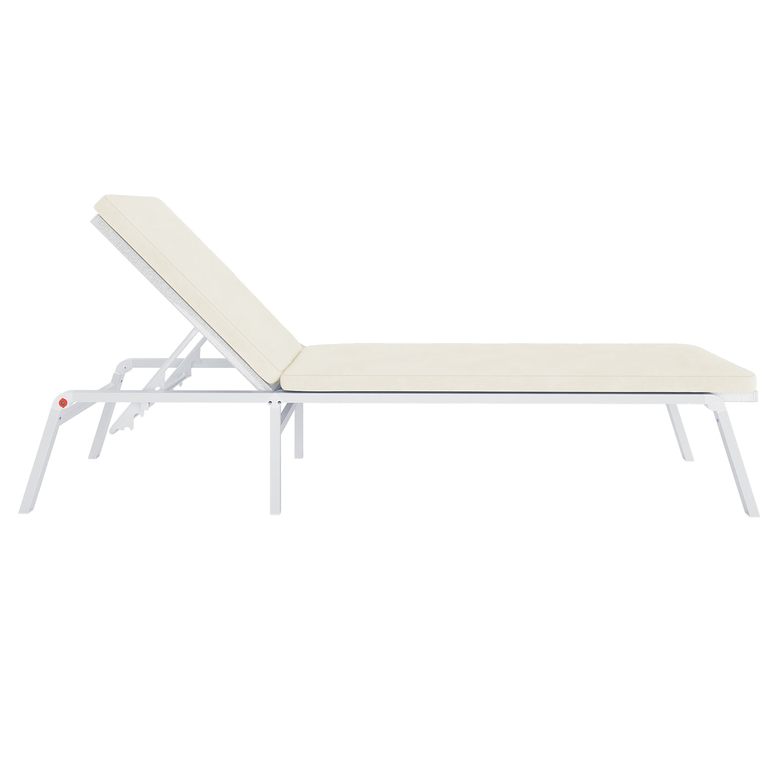 Jabari Outdoor Sun Loungers with Cushions Set of 2 in Cream White, featuring a modern white metal frame and adjustable backrest with light-beige cushions, perfect for versatile outdoor relaxation.