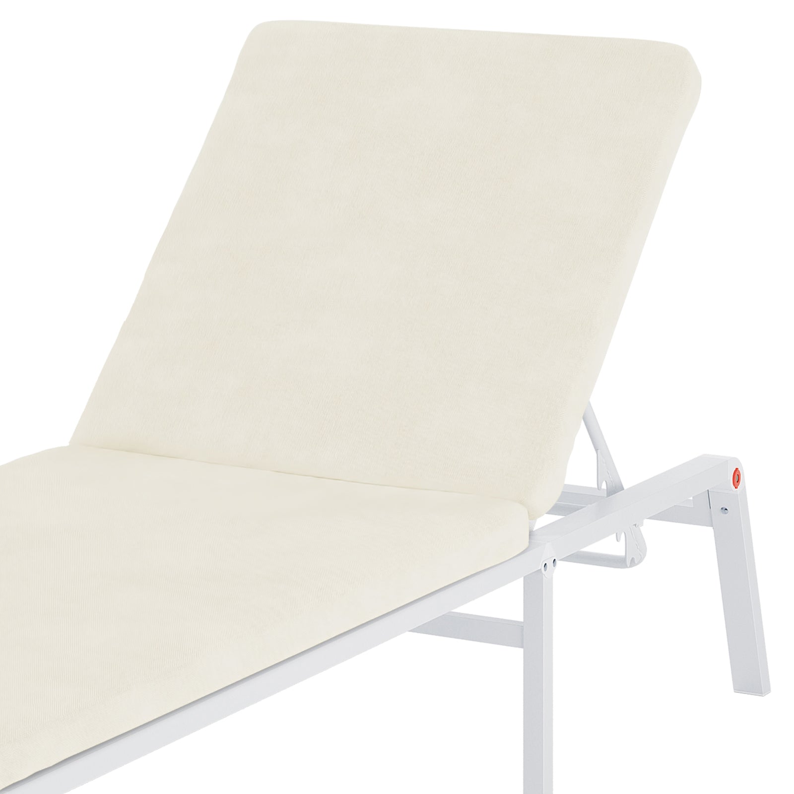 Jabari Outdoor Sun Loungers with Cushions Set of 2 in Cream White, featuring an adjustable metal frame with a tilted backrest and padded cushions, perfect for outdoor relaxation.
