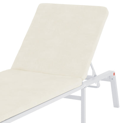 Jabari Outdoor Sun Loungers with Cushions Set of 2 in Cream White, featuring an adjustable metal frame with a tilted backrest and padded cushions, perfect for outdoor relaxation.