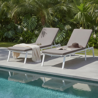 Jabari Outdoor Sun Loungers with Cushions Set of 2 in Warm Grey