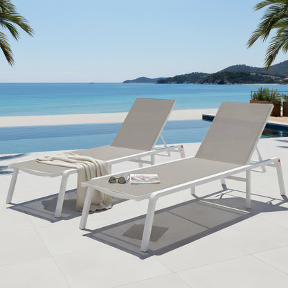 Jabari Textilene Aluminium Sunbed Set of 2 in Light Grey