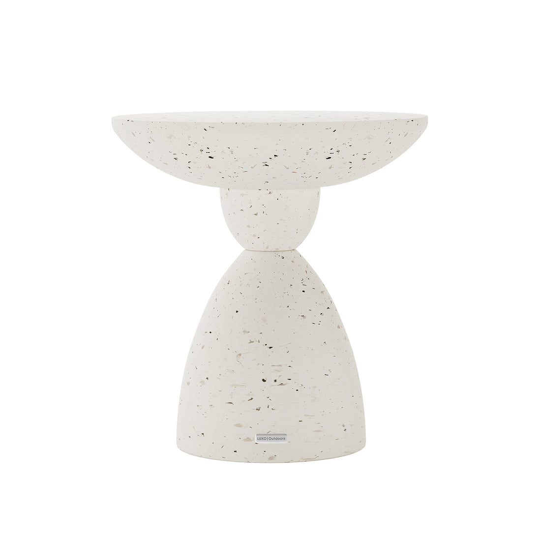 Junia Indoor Outdoor Pedestal Concrete Side Table, front view, Terrazzo, hourglass shape