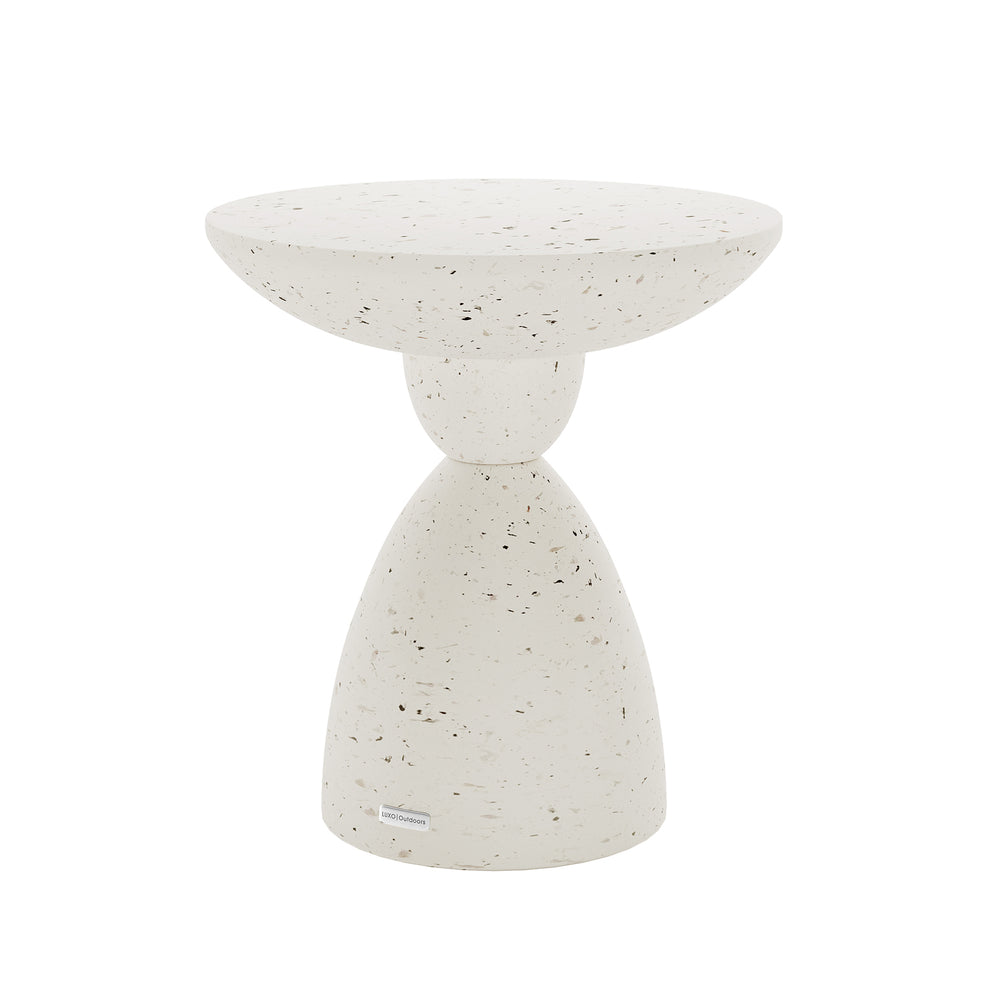 Junia Round Pedestal Outdoor Concrete Side Table in Terrazzo