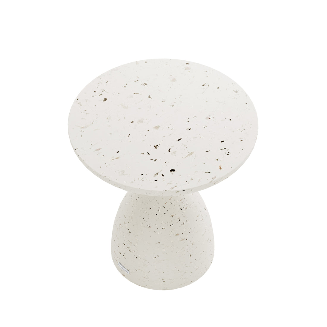 Top-down angled view of Junia Terrazzo Indoor Outdoor Concrete Side Table, revealing its round top and speckled pattern