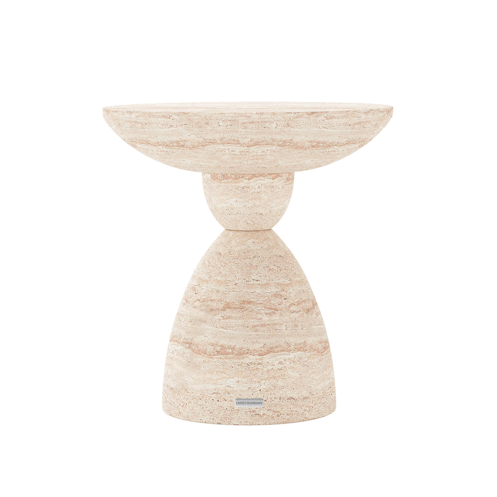 Junia Round Outdoor Concrete Side Table in Travertine