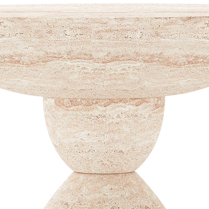 Close-up of Junia Travertine Indoor Outdoor Pedestal Concrete Side Table texture, showing speckled aggregate finish