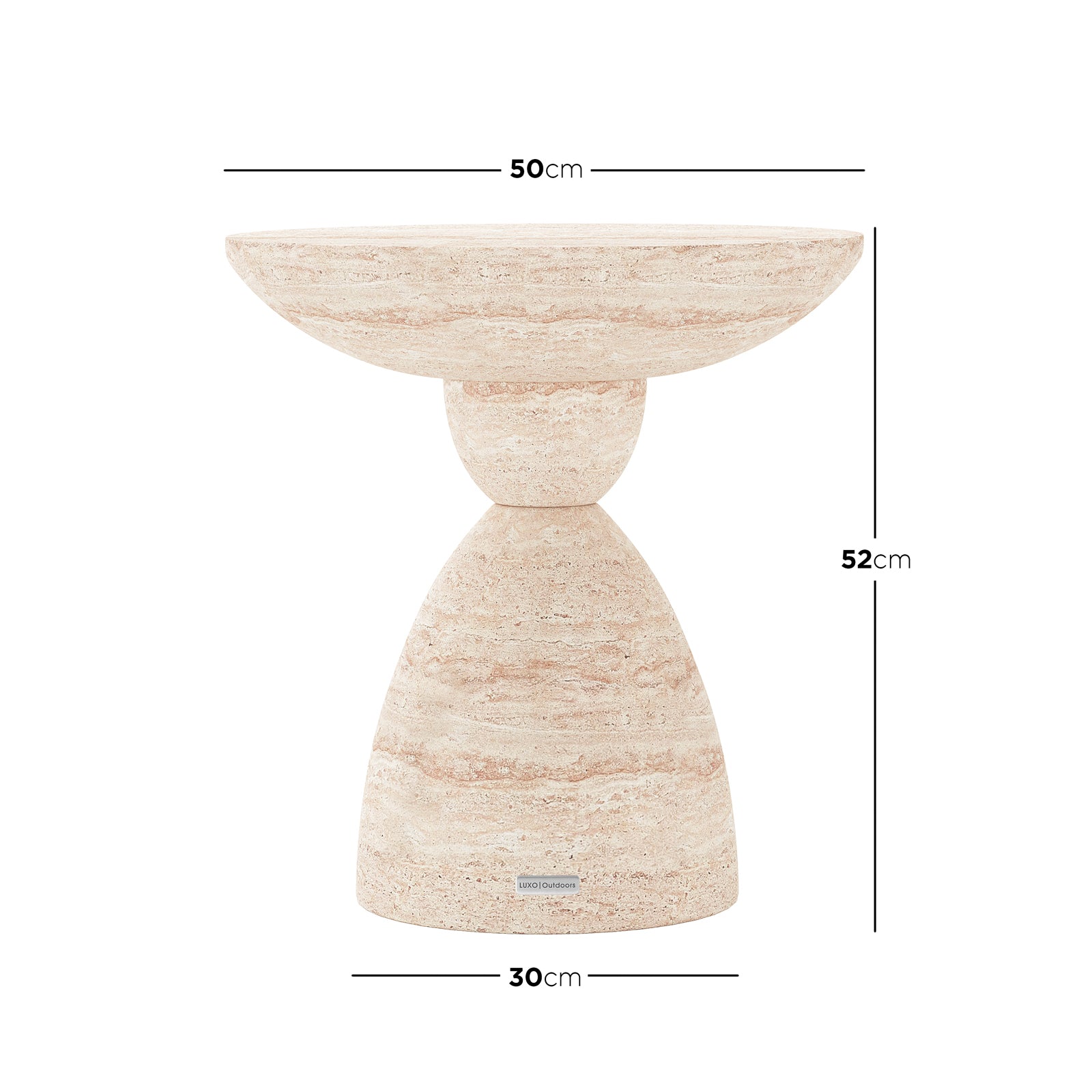Dimensions of Junia Travertine Indoor Outdoor Pedestal Concrete Side Table: 50cm (W) x 50cm (D) x 52cm (H)