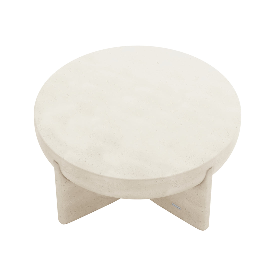 Top-down angled view of Kora Antique White Indoor Outdoor Concrete Pedestal Coffee Table, revealing its perfect round shape