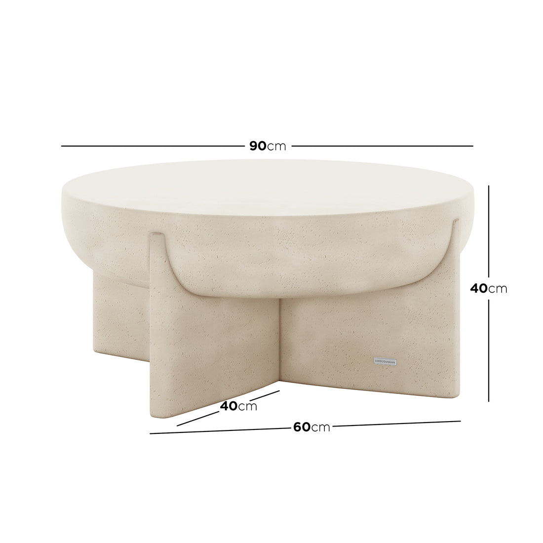 Dimensions of Kora Indoor Antique White Outdoor Concrete Pedestal Coffee Table: 90cm (W) x 90cm (D) x 40cm (H)