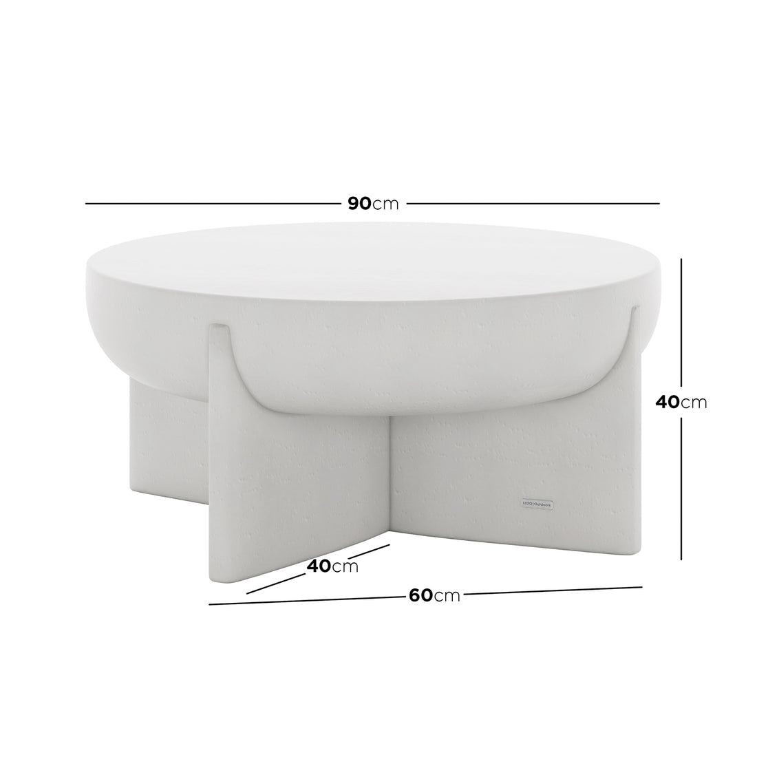 Dimensions of Kora Indoor White Outdoor Concrete Pedestal Coffee Table: 90cm (W) x 90cm (D) x 40cm (H)
