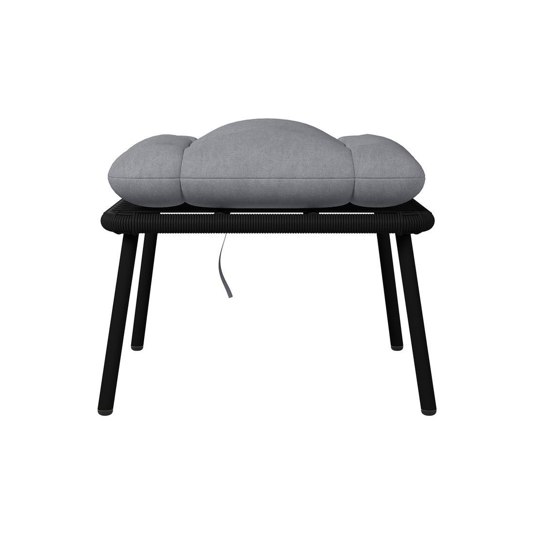 Korrie PE Rattan Outdoor Egg Chair Set w/ Stool - Black, featuring a plush grey cushion close-up, highlighting the chair's elegant and modern design suitable for both indoor and outdoor relaxation.