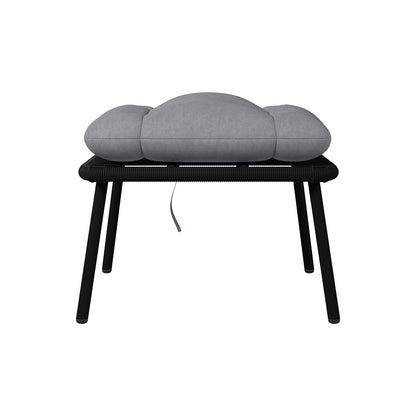 Korrie PE Rattan Outdoor Egg Chair Set w/ Stool - Black, featuring a plush grey cushion close-up, highlighting the chair's elegant and modern design suitable for both indoor and outdoor relaxation.