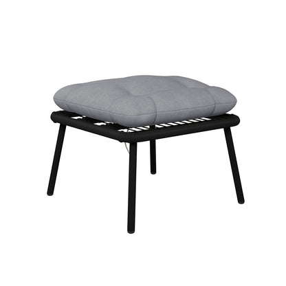 Korrie PE Rattan Outdoor Egg Chair Set w/ Stool - Black featuring a sturdy steel frame, plush cushions, and matching stool, ideal for stylish indoor or outdoor lounging.