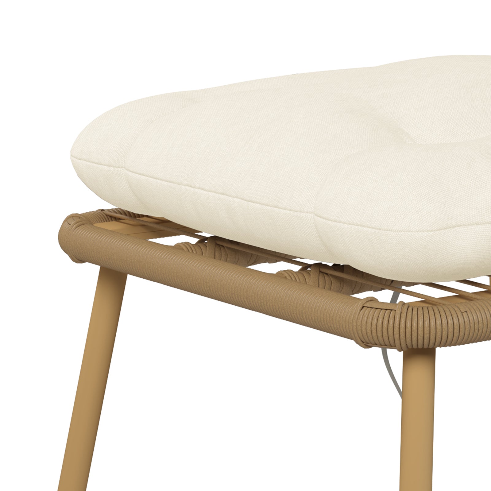 Korrie PE Rattan Outdoor Egg Chair Set w/ Stool - White, featuring a plush cushion on a sleek chair with a matching stool, perfect for stylish indoor or outdoor relaxation.