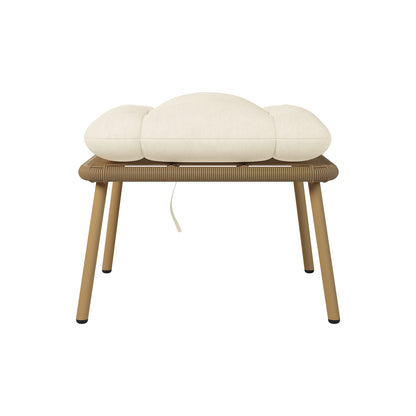 Korrie PE Rattan Outdoor Egg Chair Set with Stool features a plush white cushion on a sleek, weather-resistant rattan chair, ideal for both indoor and outdoor relaxation.