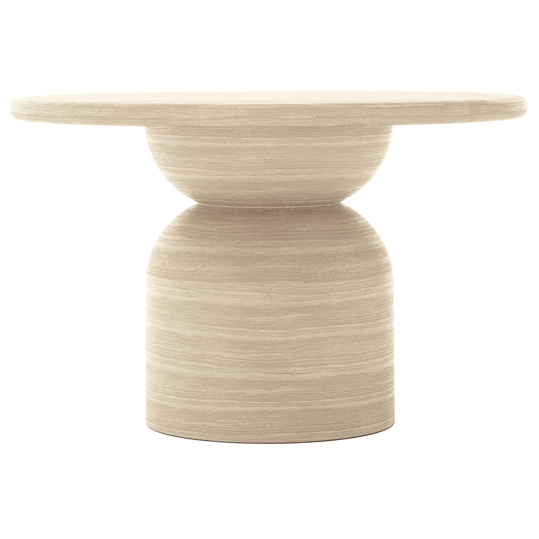 Krates 120cm Round Indoor/Outdoor Concrete Dining Table Beige features a smooth, round surface with a sturdy round base, ideal for versatile use in various home or patio settings.
