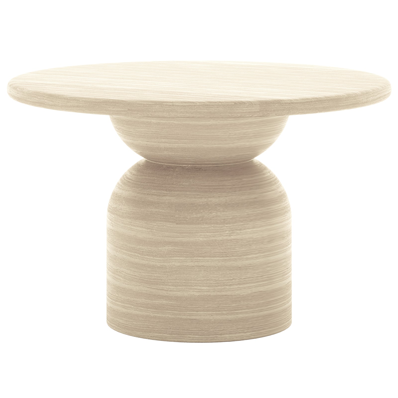Krates 120cm Round Indoor/Outdoor Concrete Dining Table Beige, showcasing a smooth, round wooden surface, ideal for seating four, with a modern and sturdy design suitable for various spaces.
