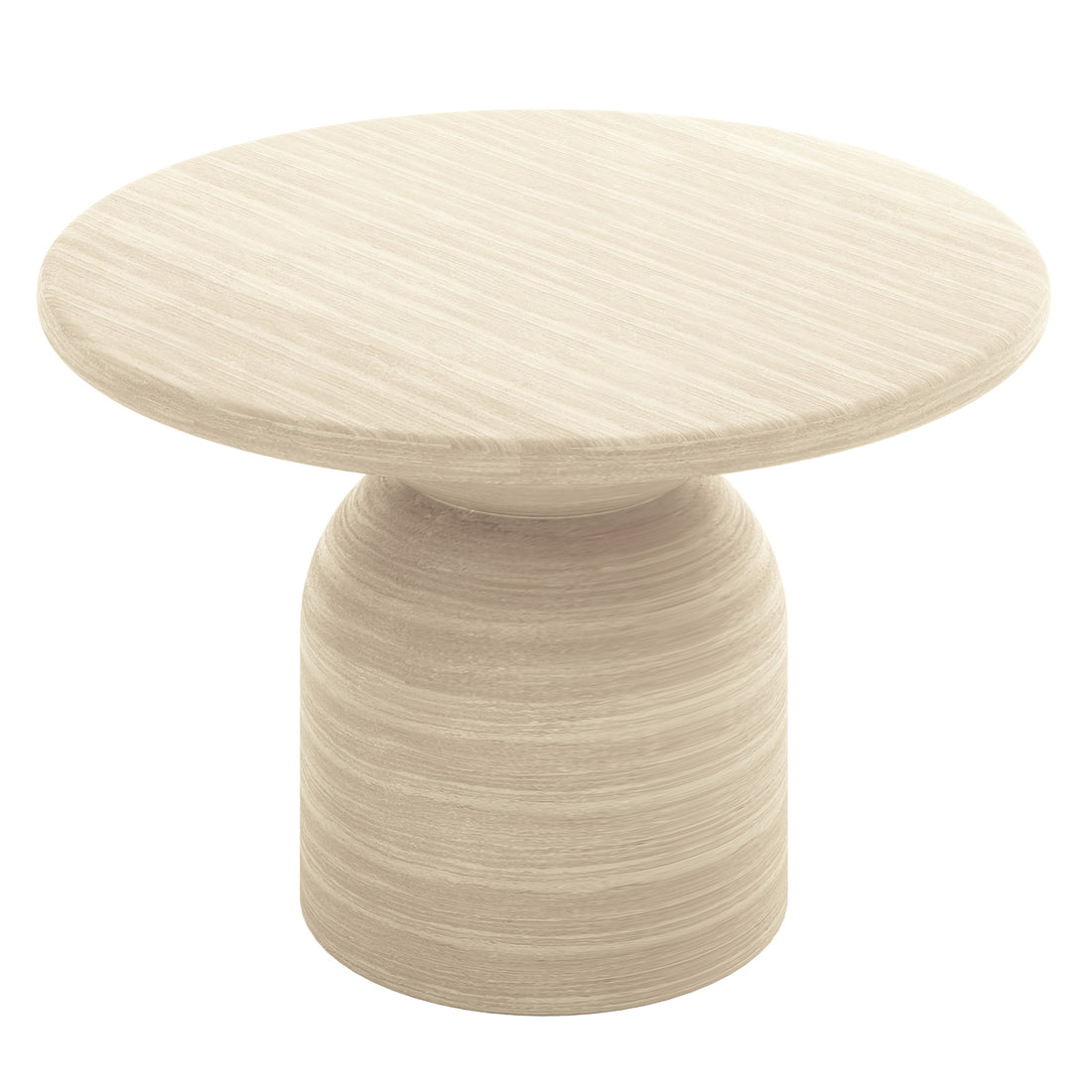 Krates & Mindanao 5pc Outdoor Concrete Dining Set features a round white surface pedestal table with wicker chairs, perfect for outdoor gatherings, blending comfort and modern design.