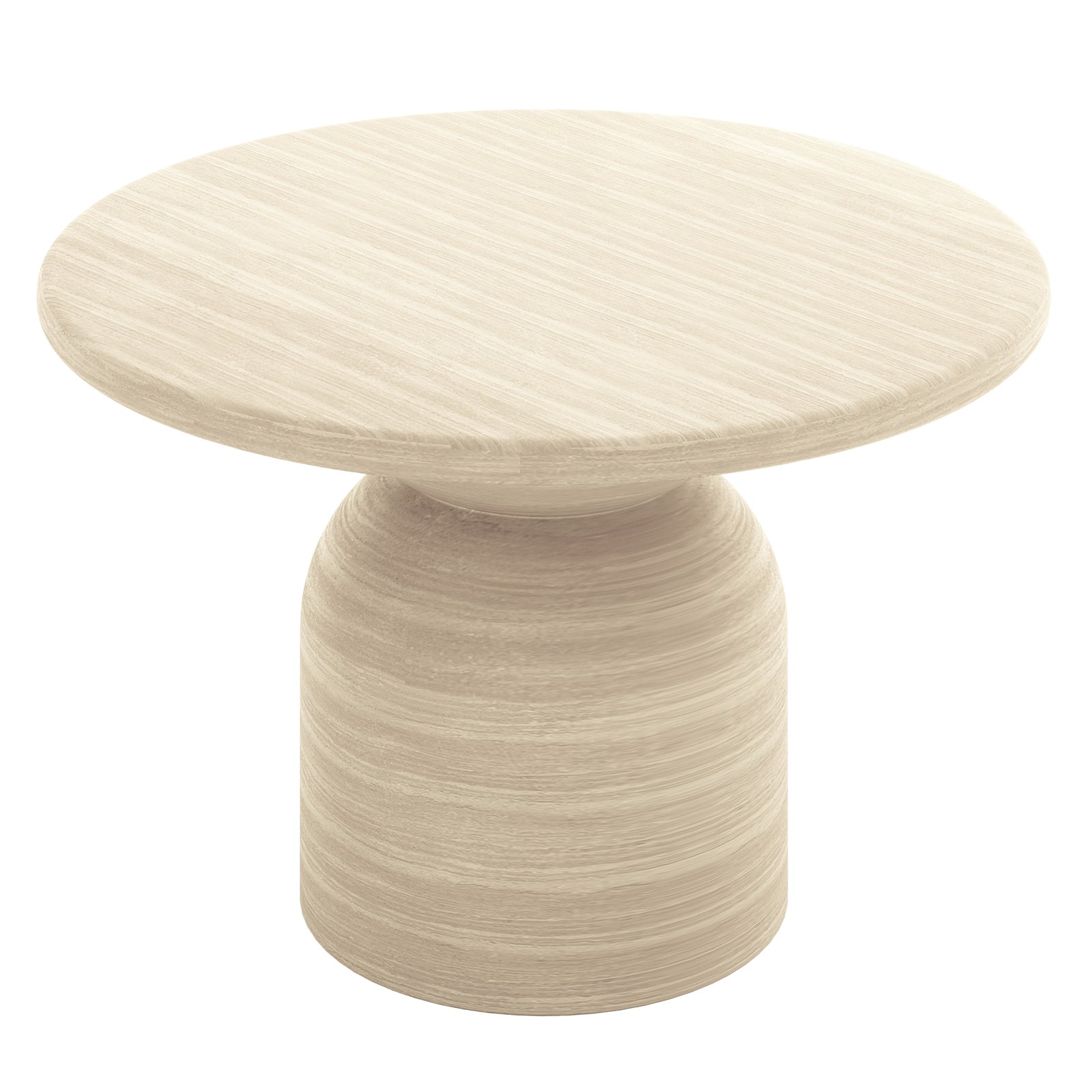 Krates & Mindanao 5pc Outdoor Concrete Dining Set features a round white surface pedestal table with wicker chairs, perfect for outdoor gatherings, blending comfort and modern design.