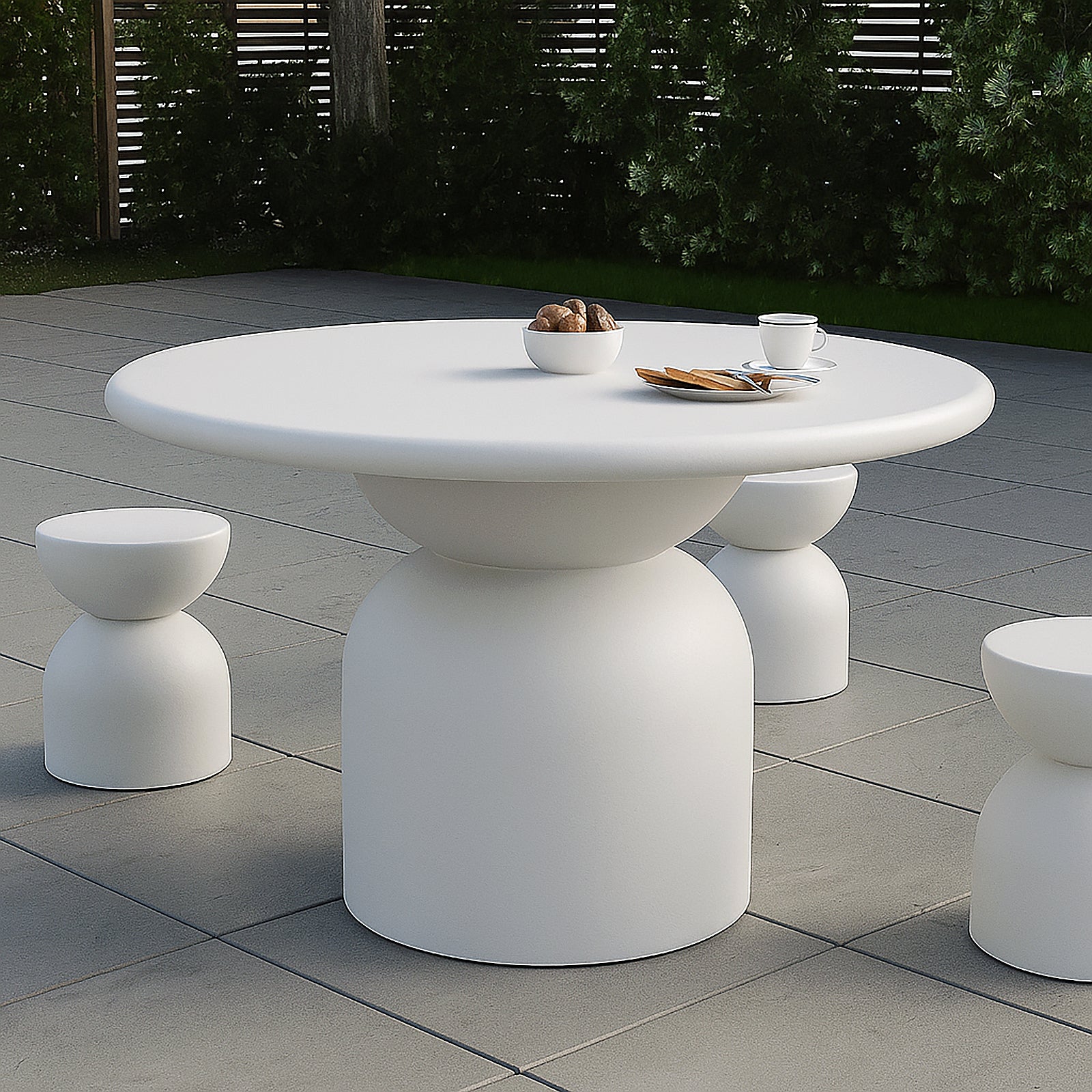 Krates 120cm Round Indoor/Outdoor Concrete Dining Table - White - Lifestyle