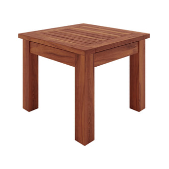 Close-up of the Laurette Timber Outdoor Side Table Natural, showcasing the detailed wood grain of FSC Eucalyptus timber, emphasizing its durability and suitability for indoor or outdoor use.