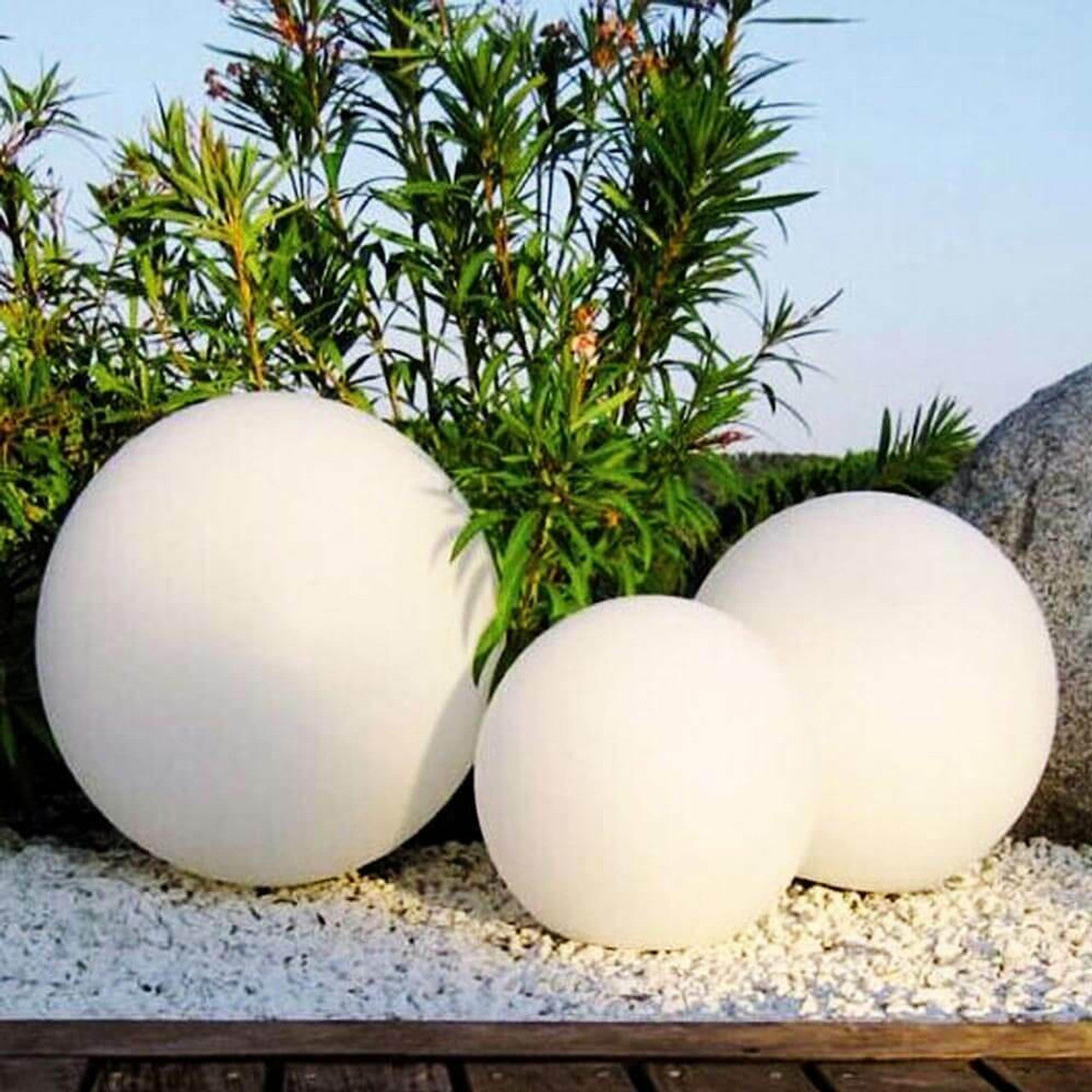 Close-up of the Waterproof Outdoor LED Ball Lights Décor 60cm, showcasing its sleek, round shape and smooth surface, designed to enhance outdoor spaces with vibrant, floating illumination.
