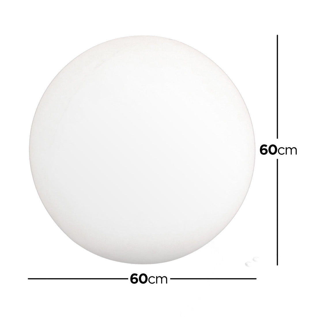 Sphero Floating LED Ball Bundles – Outdoor 60 cm, shown as a plain white circular disc with hanging hardware, ideal for elegant outdoor lighting in pools and gardens.
