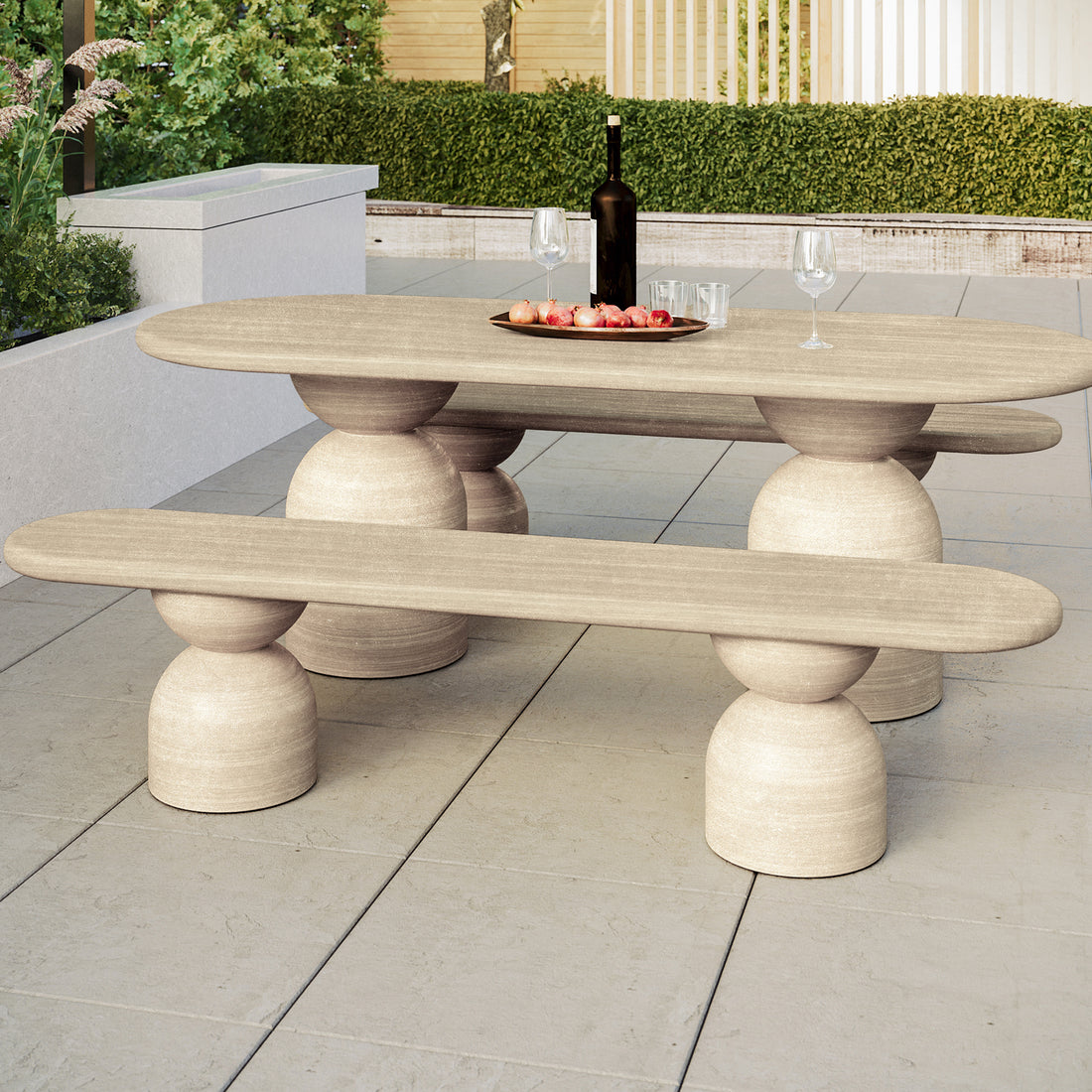 Lumen 200cm Oval Outdoor Concrete Bench in Beige – Luxo Living