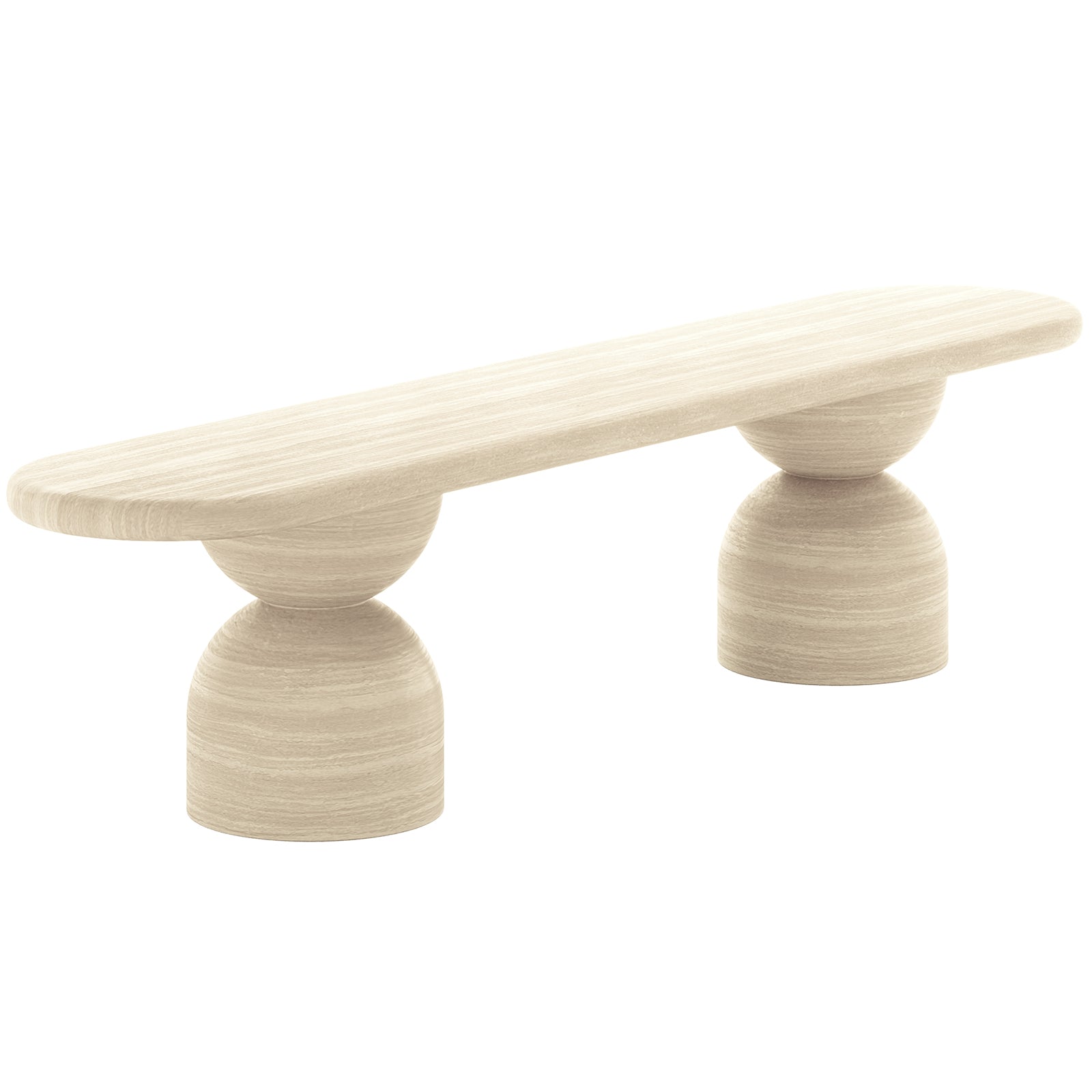 Close-up of the Lumen Indoor/Outdoor Concrete Dining Table Set with Bench Beige, showcasing the smooth, elegant oval shape and sturdy cone-shaped base, designed for both indoor and outdoor use.