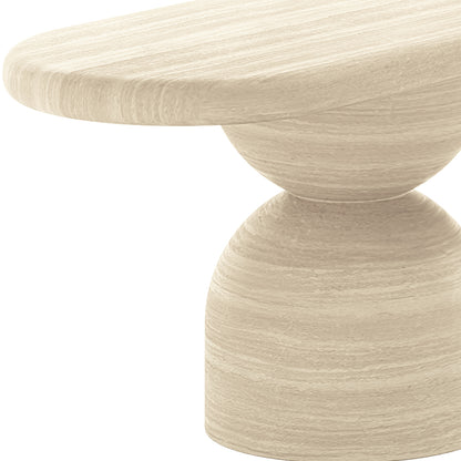 Lumen Indoor/Outdoor Concrete Dining Table Set with Bench showcases an oval table and matching bench, featuring smooth surfaces and cone-shaped bases, ideal for versatile dining settings.