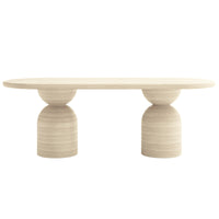 Lumen 220cm Oval Indoor/Outdoor Concrete Dining Table features a sleek oval shape with a distinctive cone-shaped base, highlighting its modern design and robust construction suitable for versatile indoor and outdoor use.