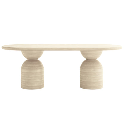 Lumen 220cm Oval Indoor/Outdoor Concrete Dining Table features a sleek oval shape with a distinctive cone-shaped base, highlighting its modern design and robust construction suitable for versatile indoor and outdoor use.