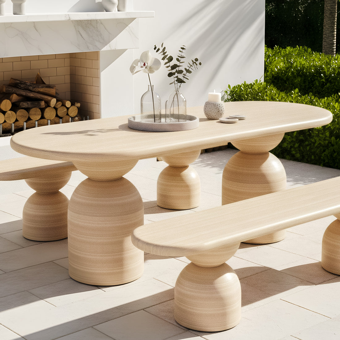 Lumen 220cm Oval Outdoor Concrete Dining Table in Beige