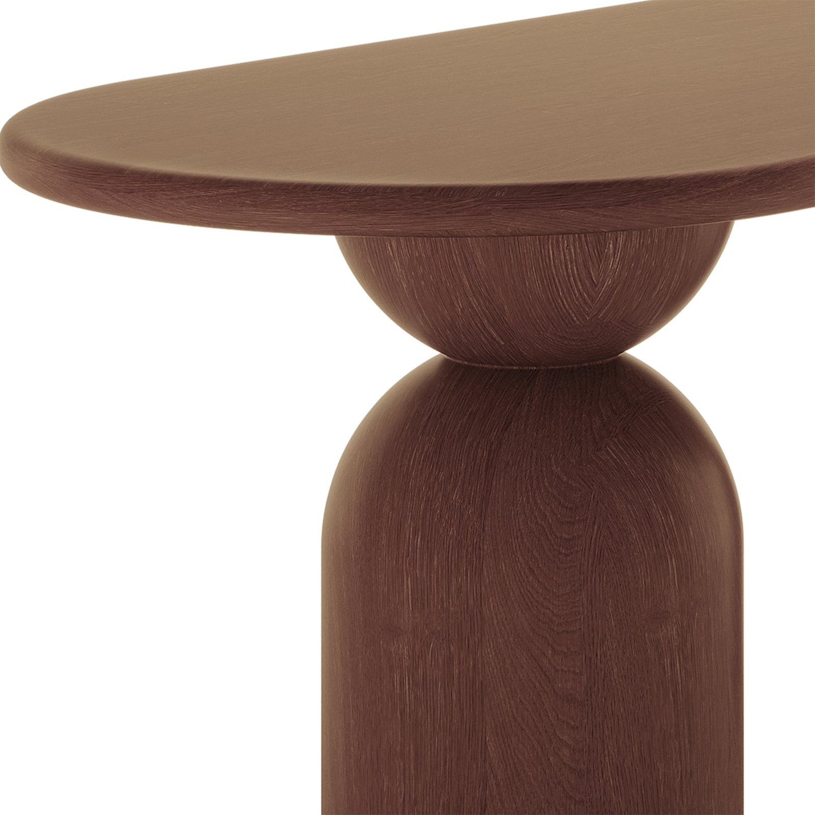 Lumen 220cm Oval Indoor/Outdoor Concrete Dining Table Chestnut with an elegant oval shape and cone-shaped base, crafted from durable concrete mixture suitable for sheltered outdoor and indoor spaces.