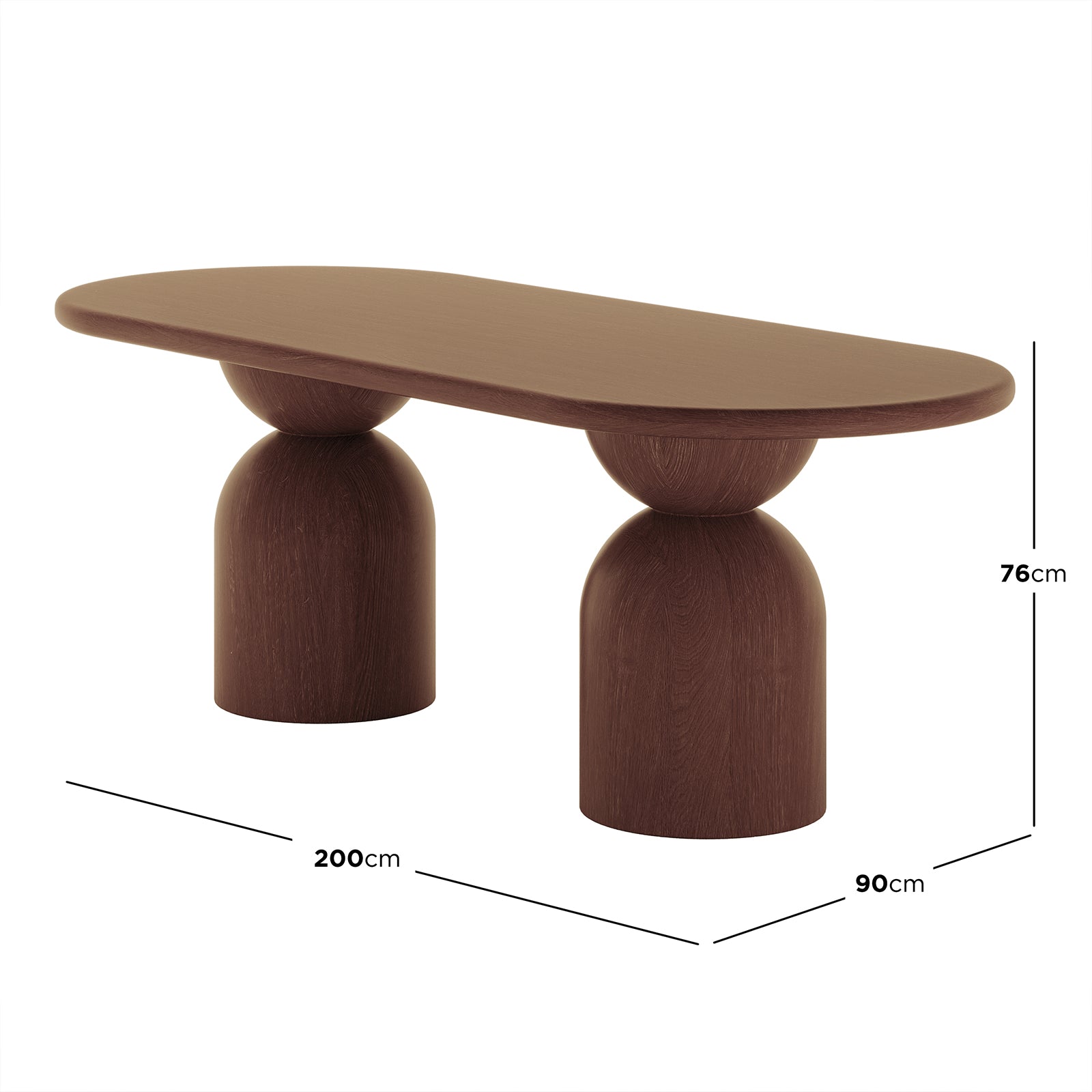 Lumen 220cm Oval Indoor/Outdoor Concrete Dining Table Chestnut with a sleek oval shape and unique cone-shaped base, showcasing modern design and durable concrete construction, perfect for stylish indoor or outdoor dining.